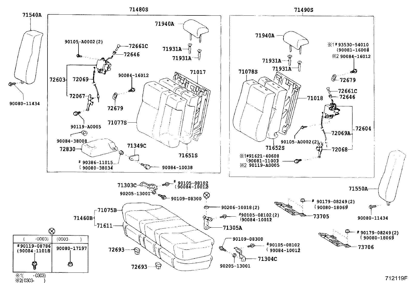 Toyota 71305-AA040 HINGE SUB-ASSY, REAR SEAT BACK, CENTER