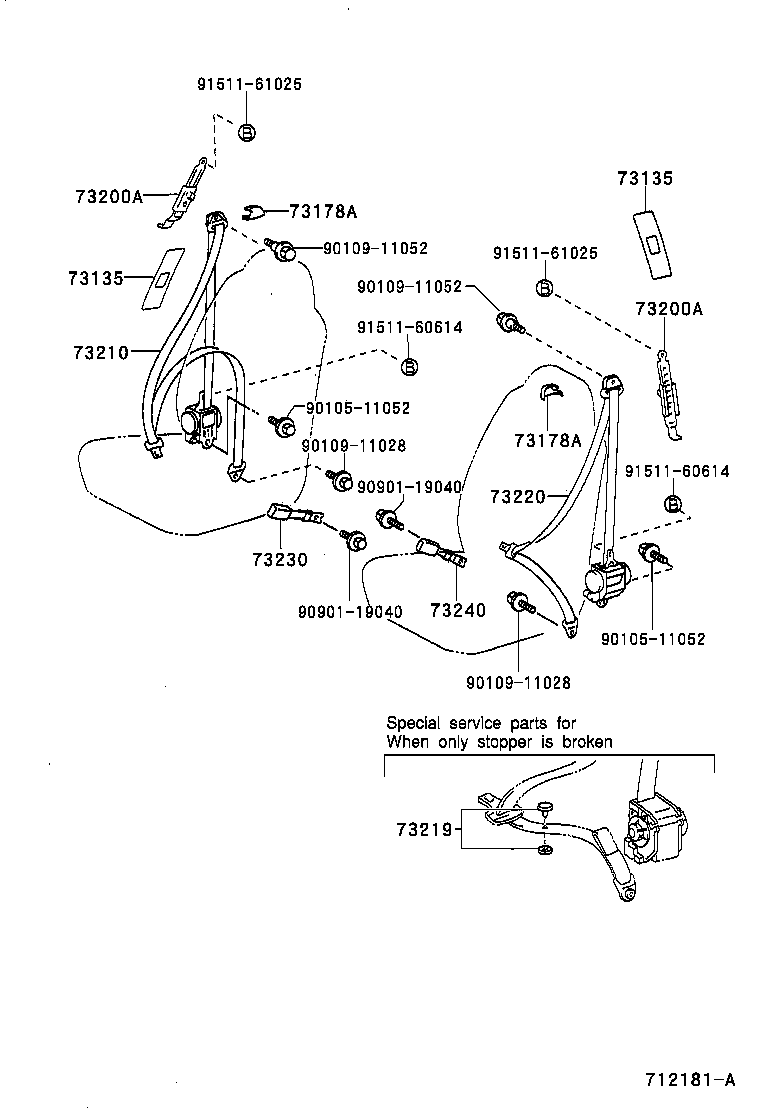 73230-52080-B2 BELT ASSY, FRONT SEAT INNER, RH product image