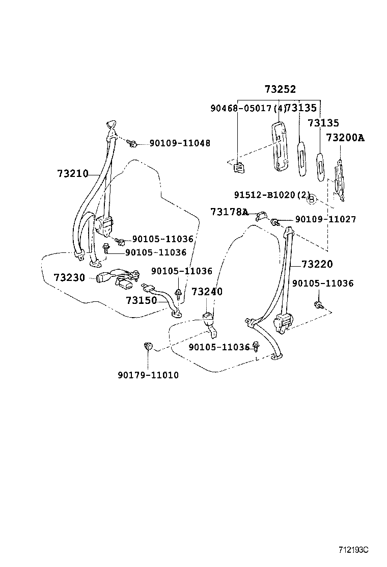 73230-37191-B0 BELT ASSY, FRONT SEAT INNER, RH product image