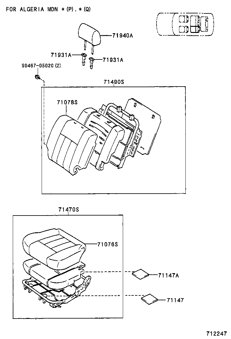 71017-60360 FRAME SUB-ASSY, REAR SEAT BACK, RH product image