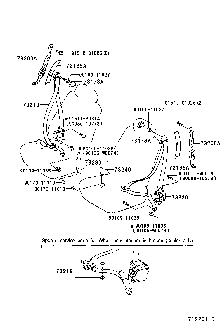 73015-13020 BRACKET SUB-ASSY, BELT OUTER ANCHOR, RH product image