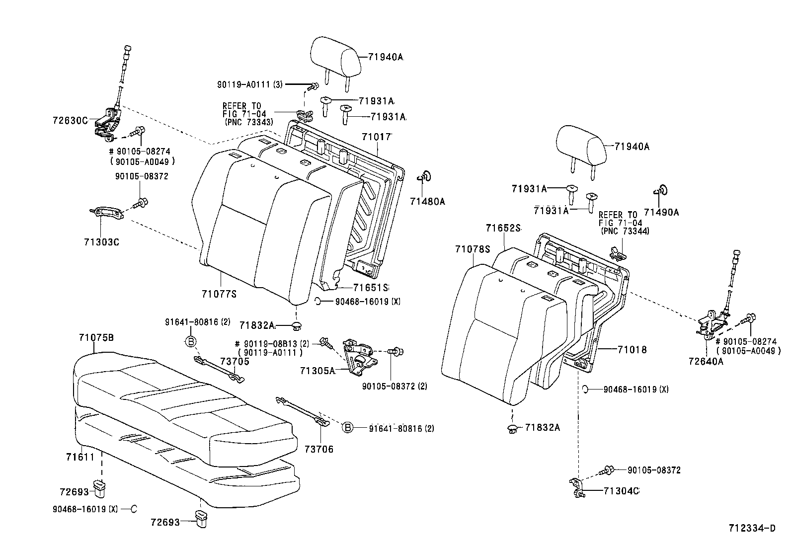 Toyota 71305-02050 HINGE SUB-ASSY, REAR SEAT BACK, CENTER