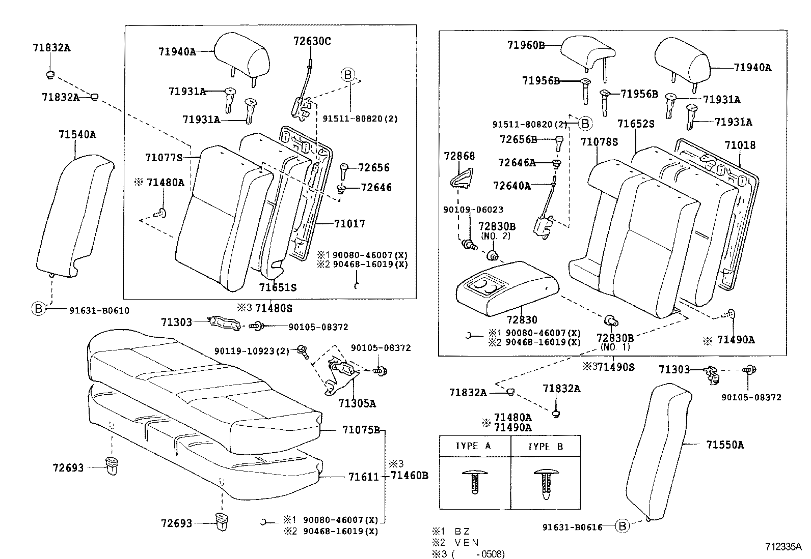 71015-02110 FRAME SUB-ASSY, REAR SEAT CUSHION, RH product image