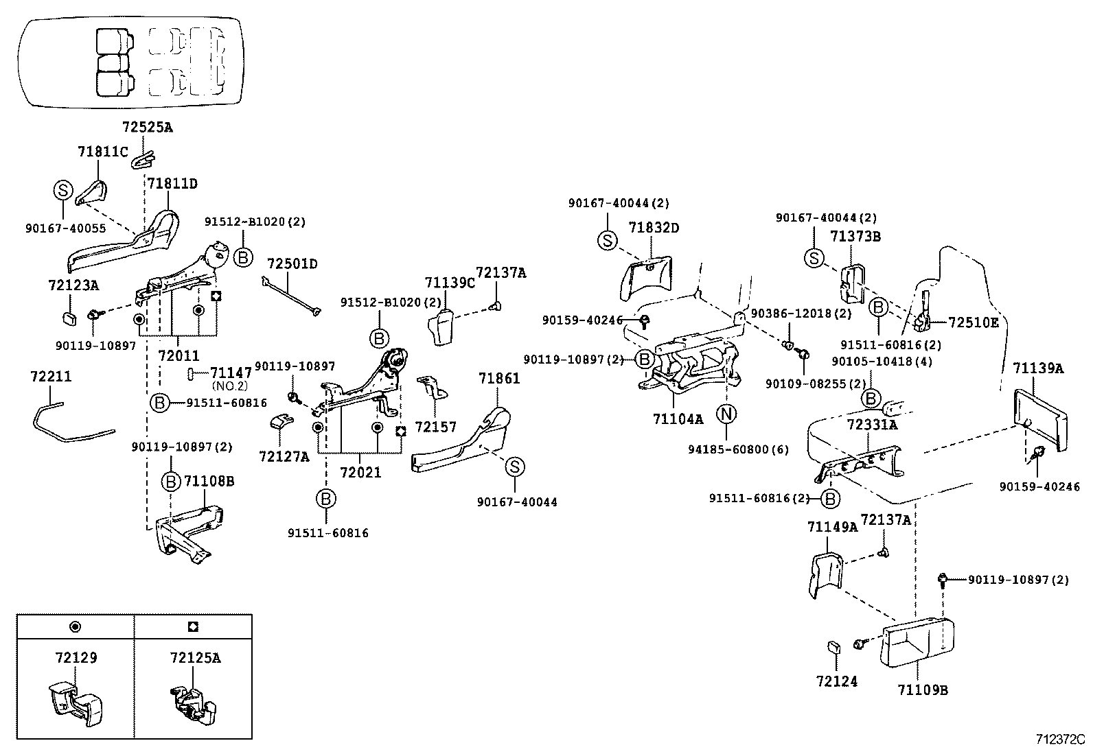 71033-28110 LEG SUB-ASSY, REAR SEAT CUSHION product image
