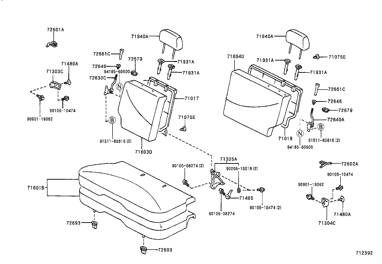 71307-52011 BRACKET SUB-ASSY, REAR SEAT CUSHION SUPPORT, RH product image