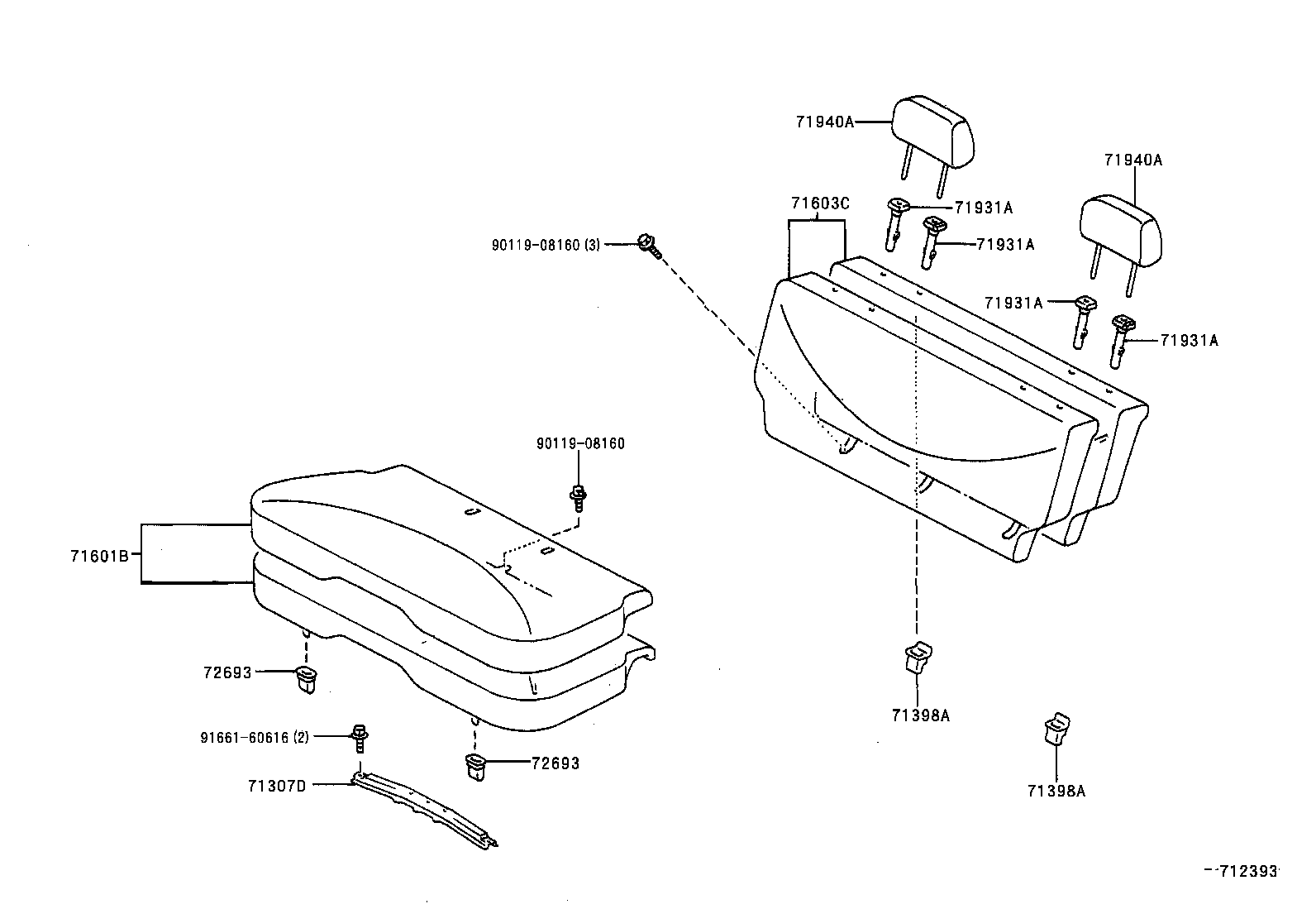71307-52011 BRACKET SUB-ASSY, REAR SEAT CUSHION SUPPORT, RH product image