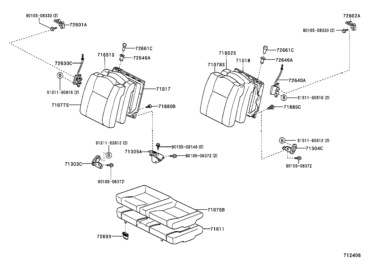 71017-20630 FRAME SUB-ASSY, REAR SEAT BACK, RH product image