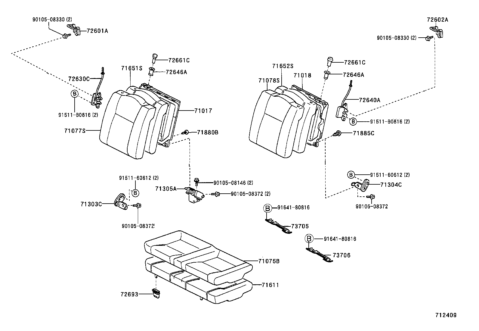 71017-20640 FRAME SUB-ASSY, REAR SEAT BACK, RH product image