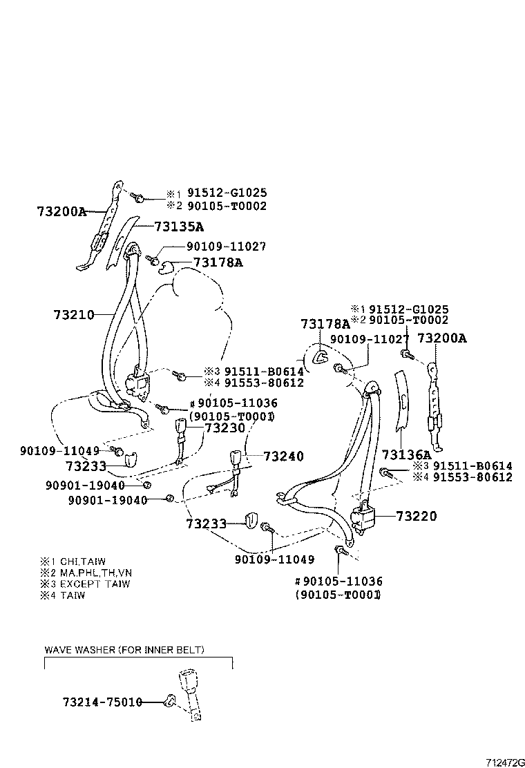 73220-0D080-C0 BELT ASSY, FRONT SEAT OUTER, LH product image