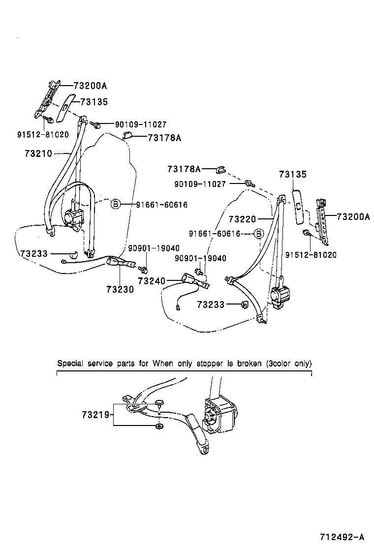 73570-60181-B0 BELT ASSY, REAR NO.2 SEAT, OUTER LH product image