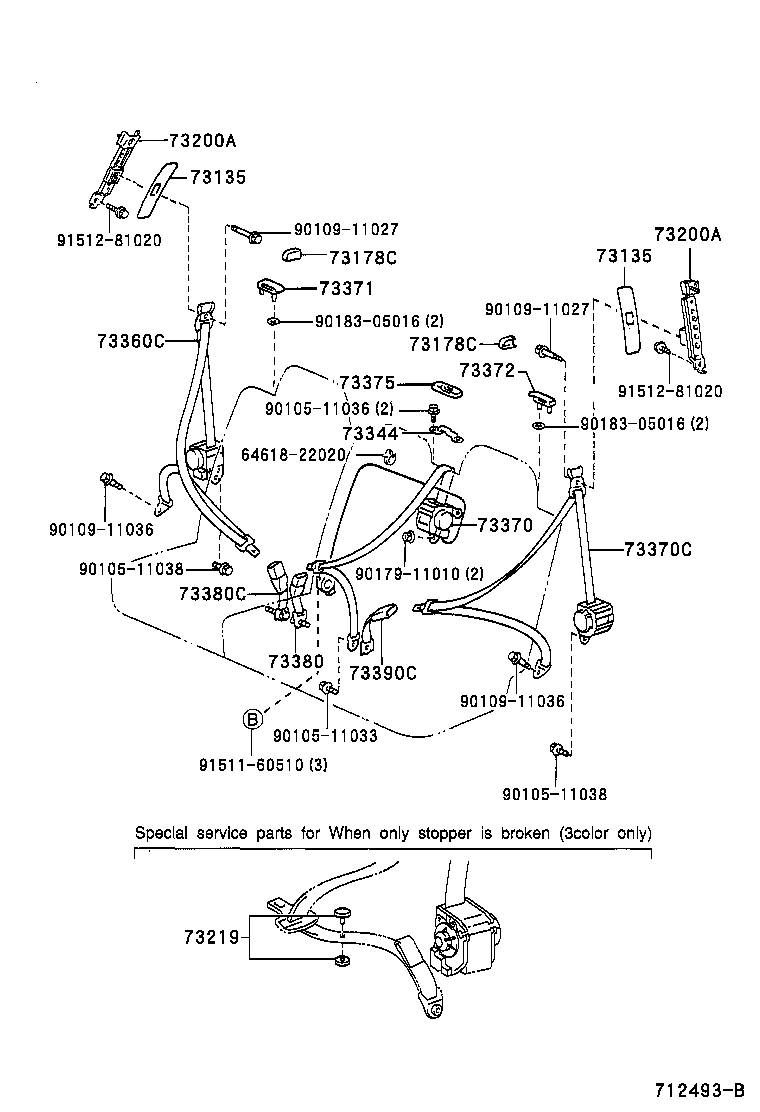 73570-60181-B0 BELT ASSY, REAR NO.2 SEAT, OUTER LH product image
