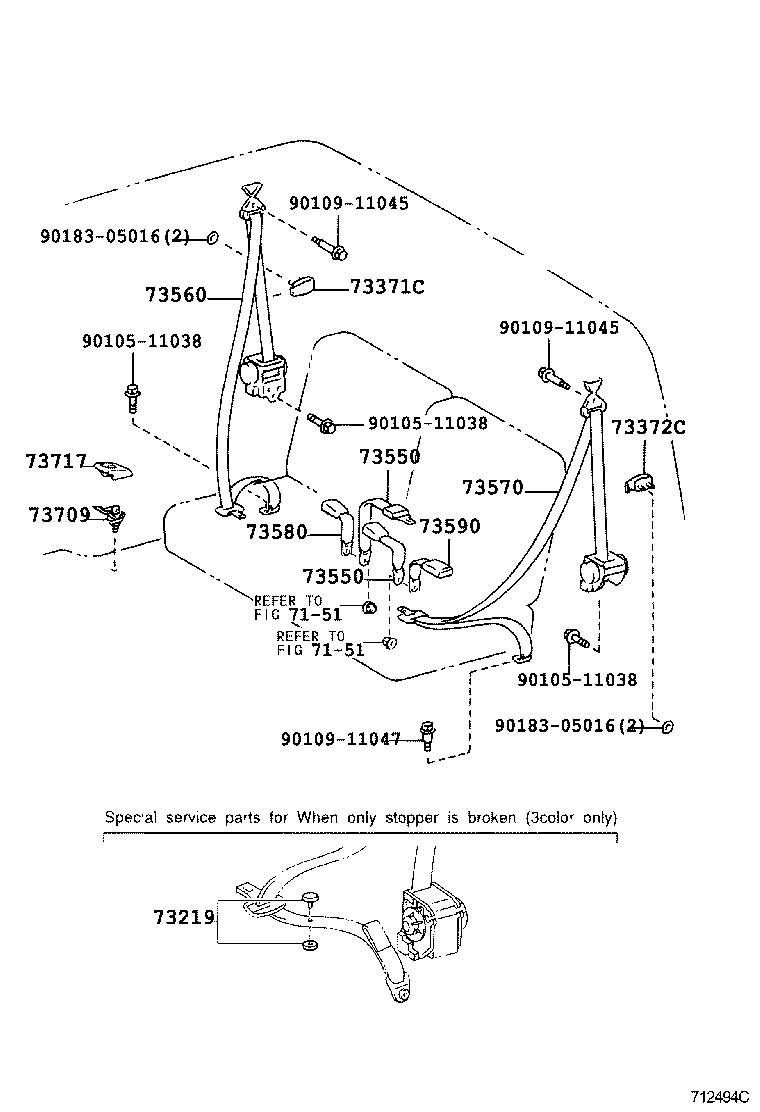 73570-60181-B0 BELT ASSY, REAR NO.2 SEAT, OUTER LH product image