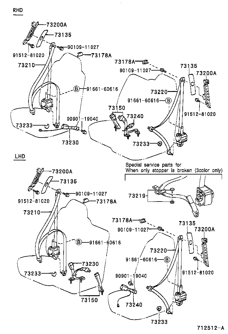73360-60333 BELT ASSY, REAR NO.1 SEAT, OUTER RH product image