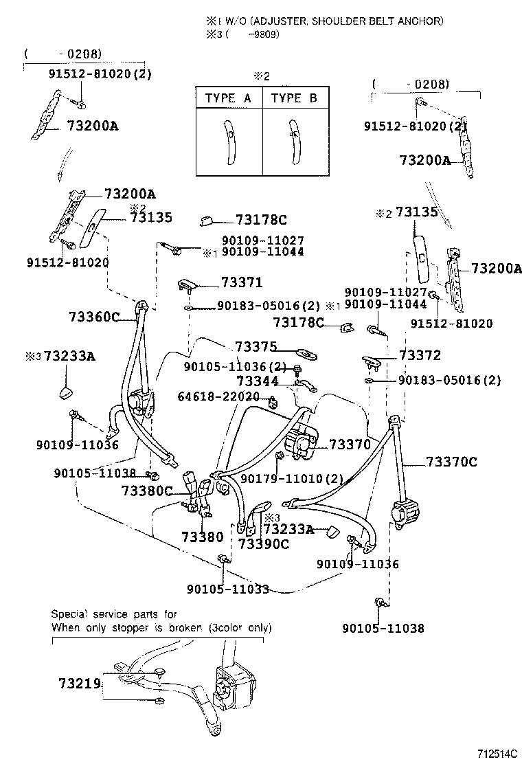 73230-60360-B0 BELT ASSY, FRONT SEAT INNER, LH product image