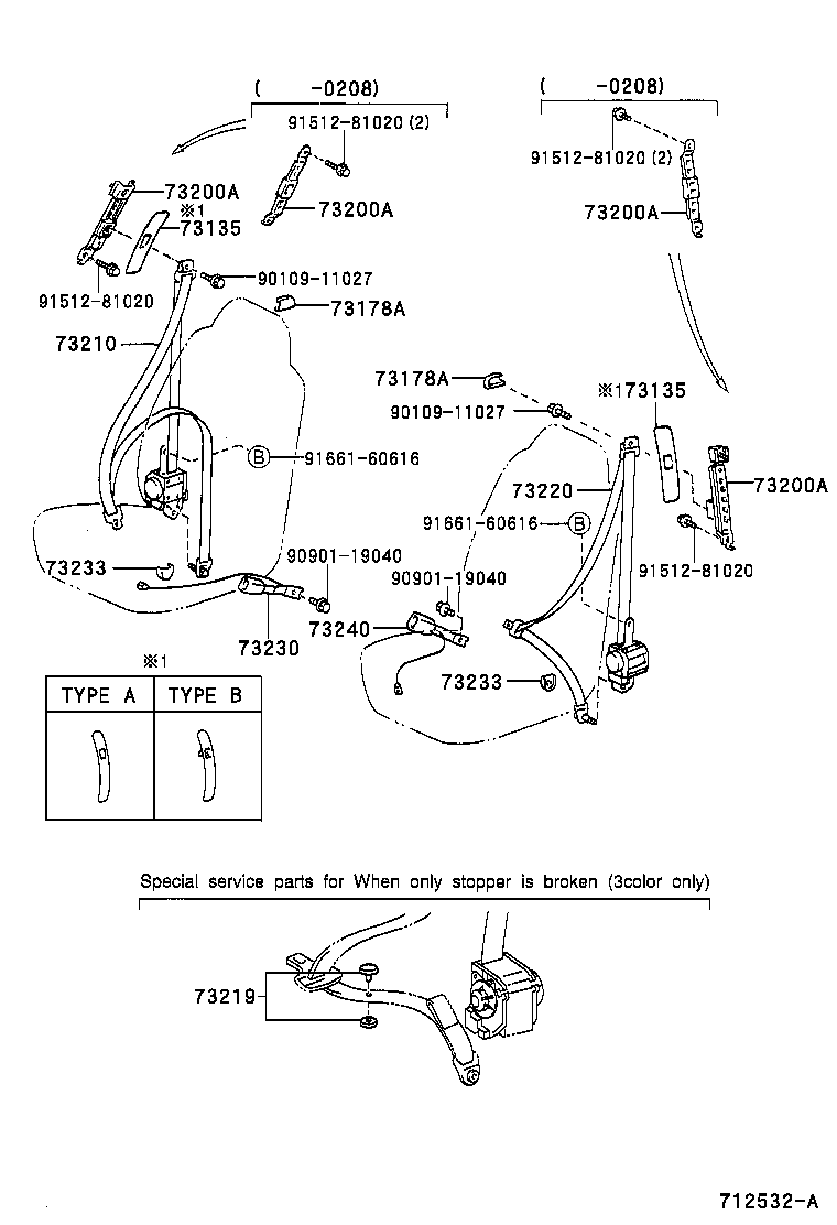 73230-60360-B0 BELT ASSY, FRONT SEAT INNER, LH product image