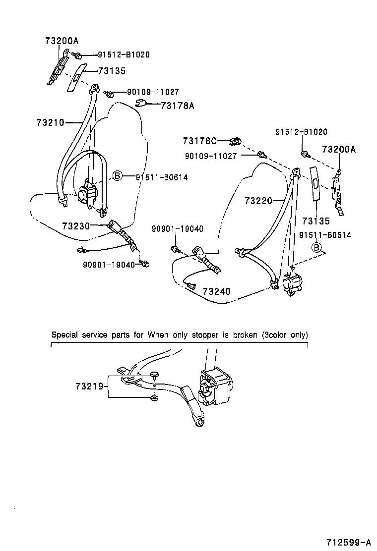 73200-52010-B0 ADJUSTER ASSY, FRONT SHOULDER BELT ANCHOR product image