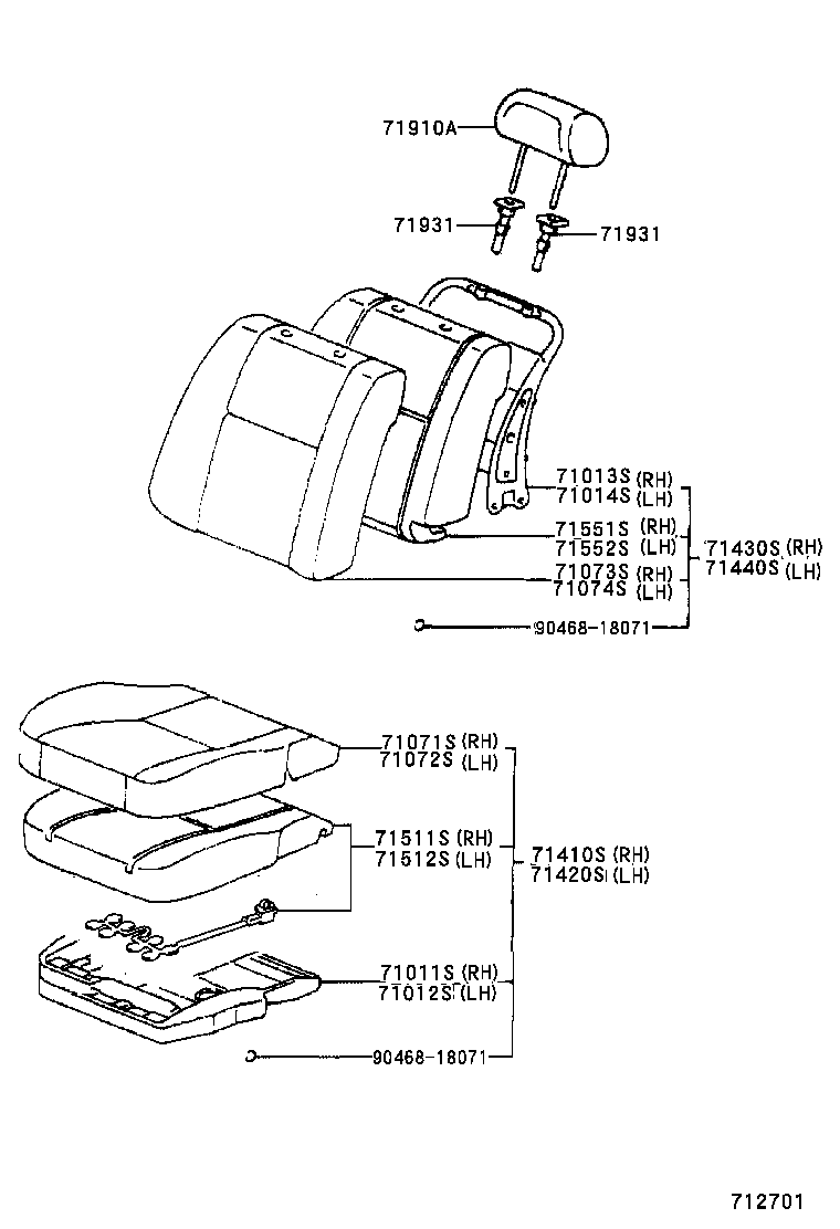 71052-10030 PAD, FRONT SEAT CUSHION, LH (FOR SEPARATE TYPE) product image