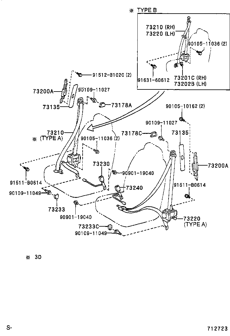 73370-52010-C2 BELT ASSY, REAR SEAT 3 POINT TYPE, OUTER LH product image