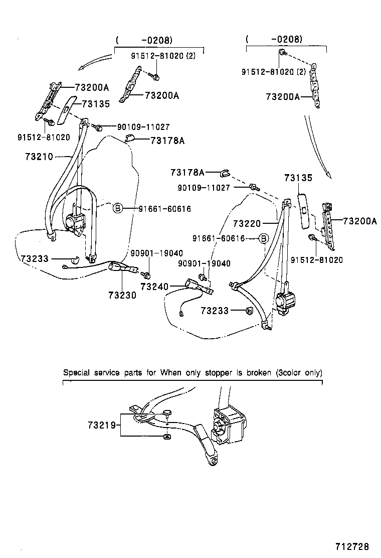 73360-60333 BELT ASSY, REAR NO.1 SEAT, OUTER RH product image