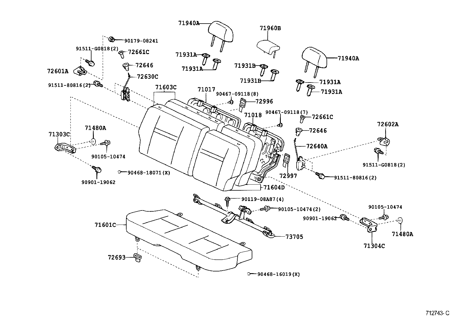 Toyota 71018-52270 FRAME SUB-ASSY, REAR SEAT BACK, LH
