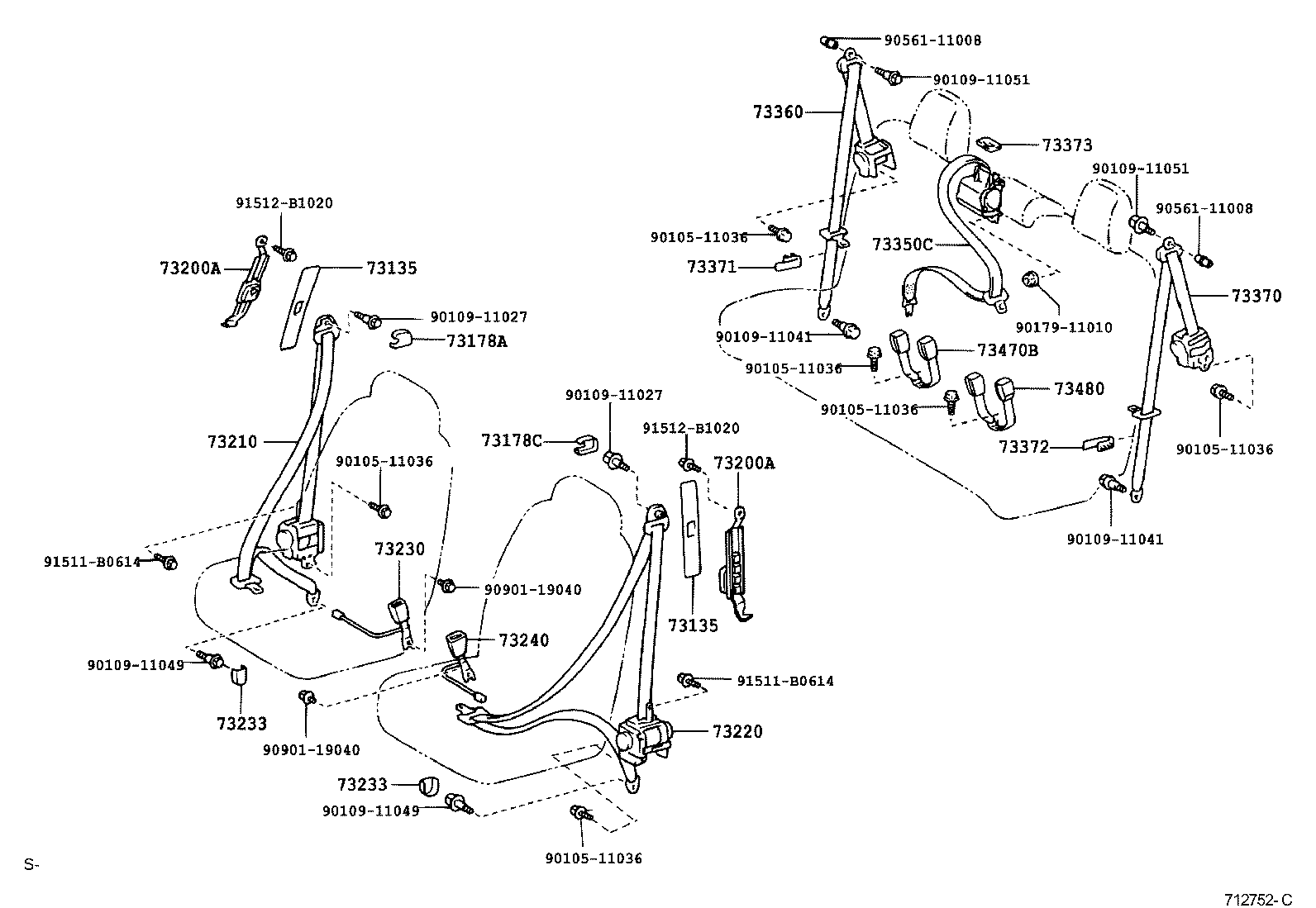 Toyota 73230-52382-B0 BELT ASSY, FRONT SEAT INNER, RH