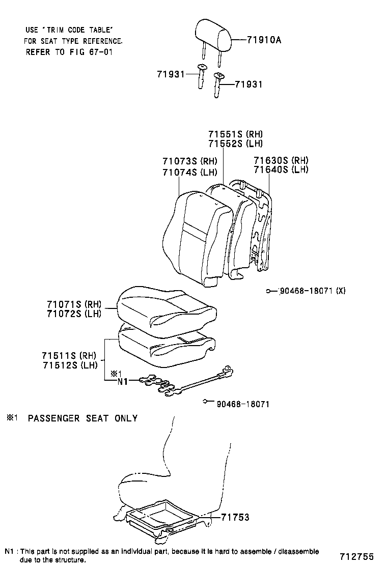 71518-52860-B0 PAD, FRONT SEAT CUSHION W/COVER, RH product image