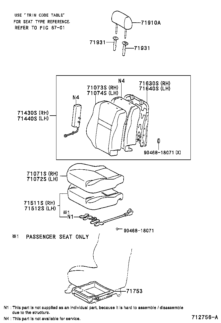 71518-52860-B0 PAD, FRONT SEAT CUSHION W/COVER, RH product image