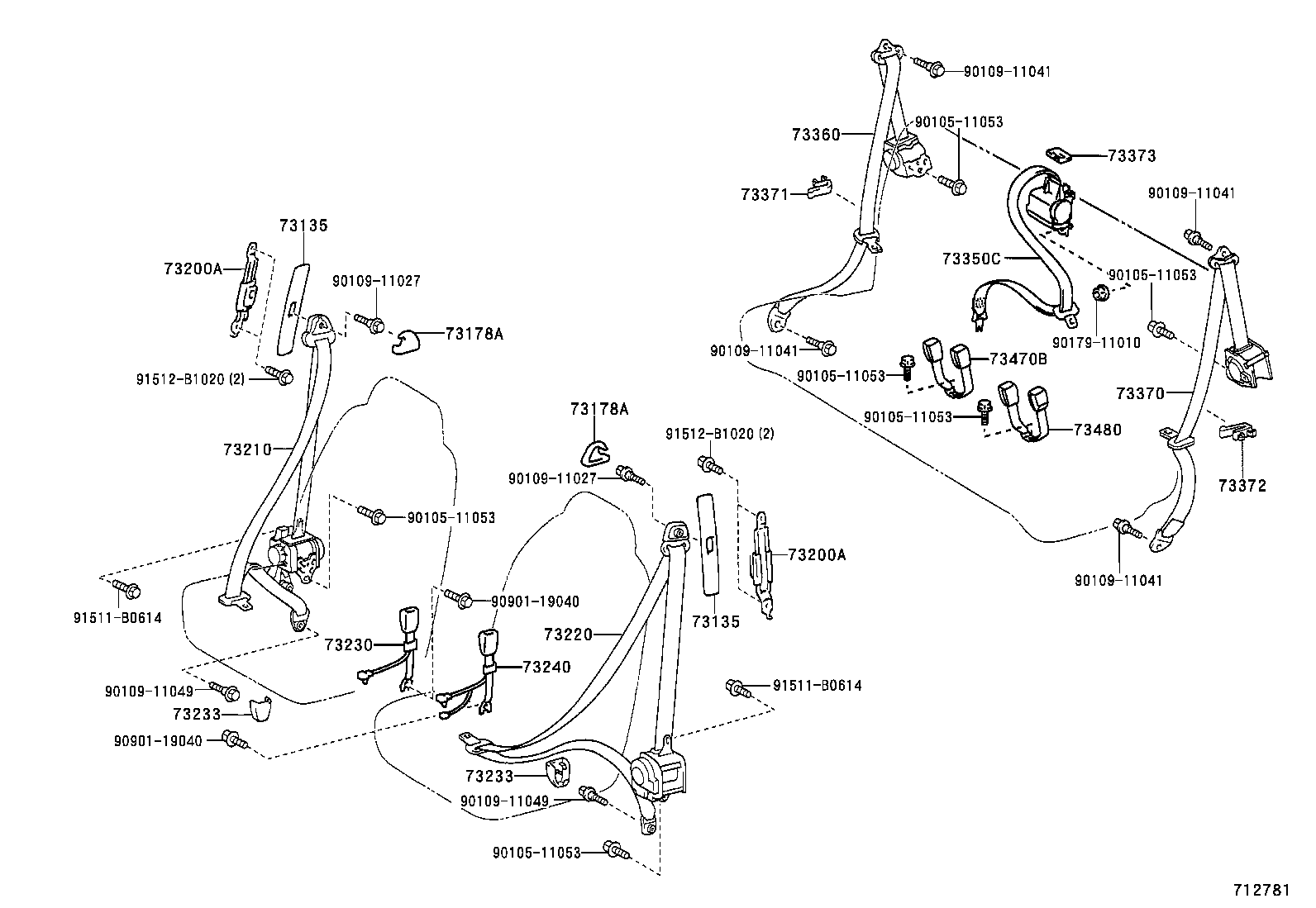 73240-52040-B0 BELT ASSY, FRONT SEAT INNER, LH product image