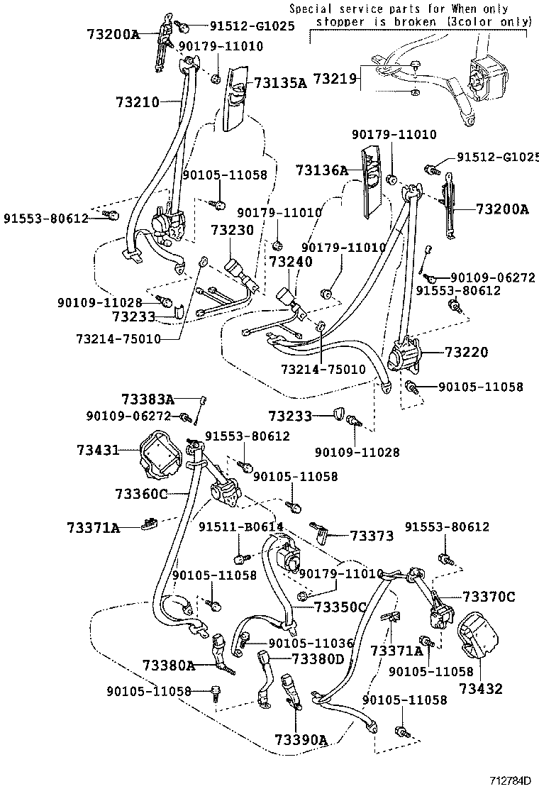 Toyota 73230-48060-C0 BELT ASSY, FRONT SEAT INNER, RH