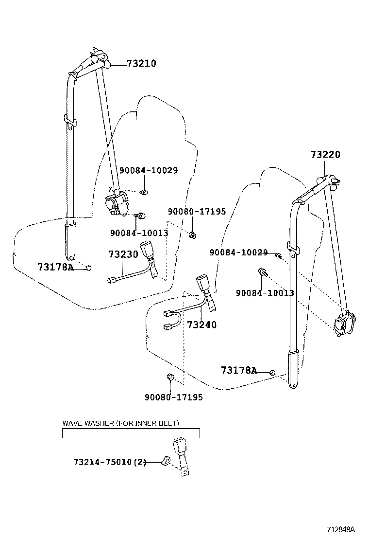 Toyota 73230-AA040-B3 BELT ASSY, FRONT SEAT INNER, RH