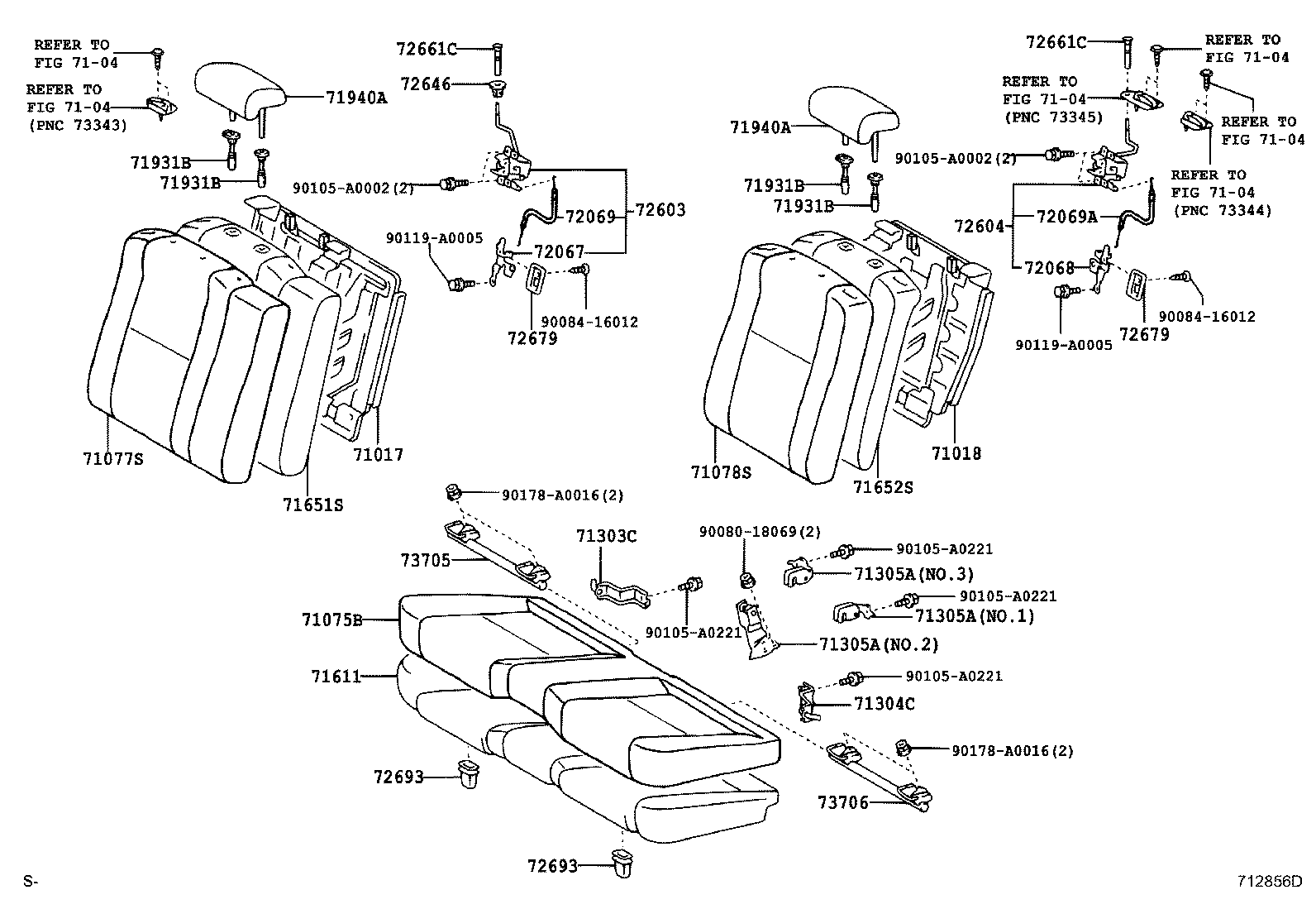 Toyota 71305-AA080 HINGE SUB-ASSY, REAR SEAT BACK, CENTER