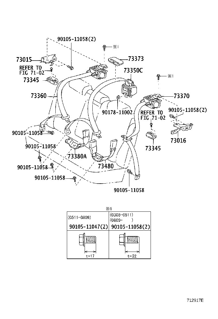 73350-47012-B0 BELT ASSY, REAR SEAT, OUTER CENTER product image
