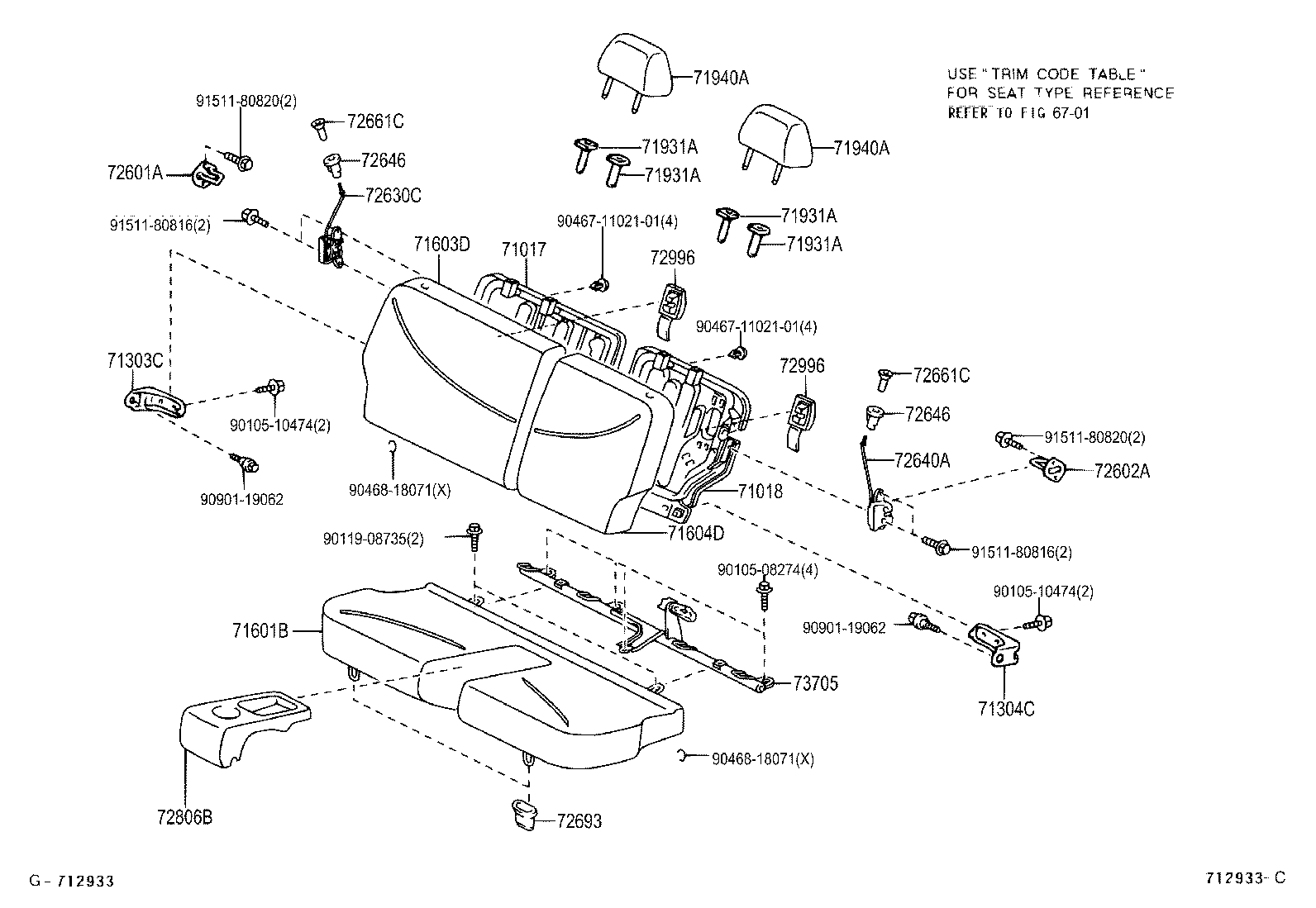 Toyota 71345-52010 HINGE SUB-ASSY, REAR SEAT BACK, RH
