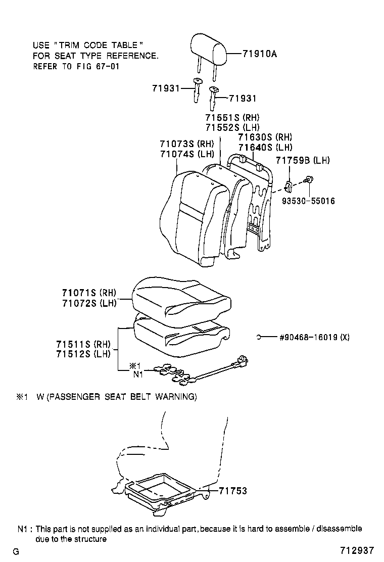 71630-52280 SPRING ASSY, FRONT SEAT BACK, RH(FOR SEPARATE TYPE) product image