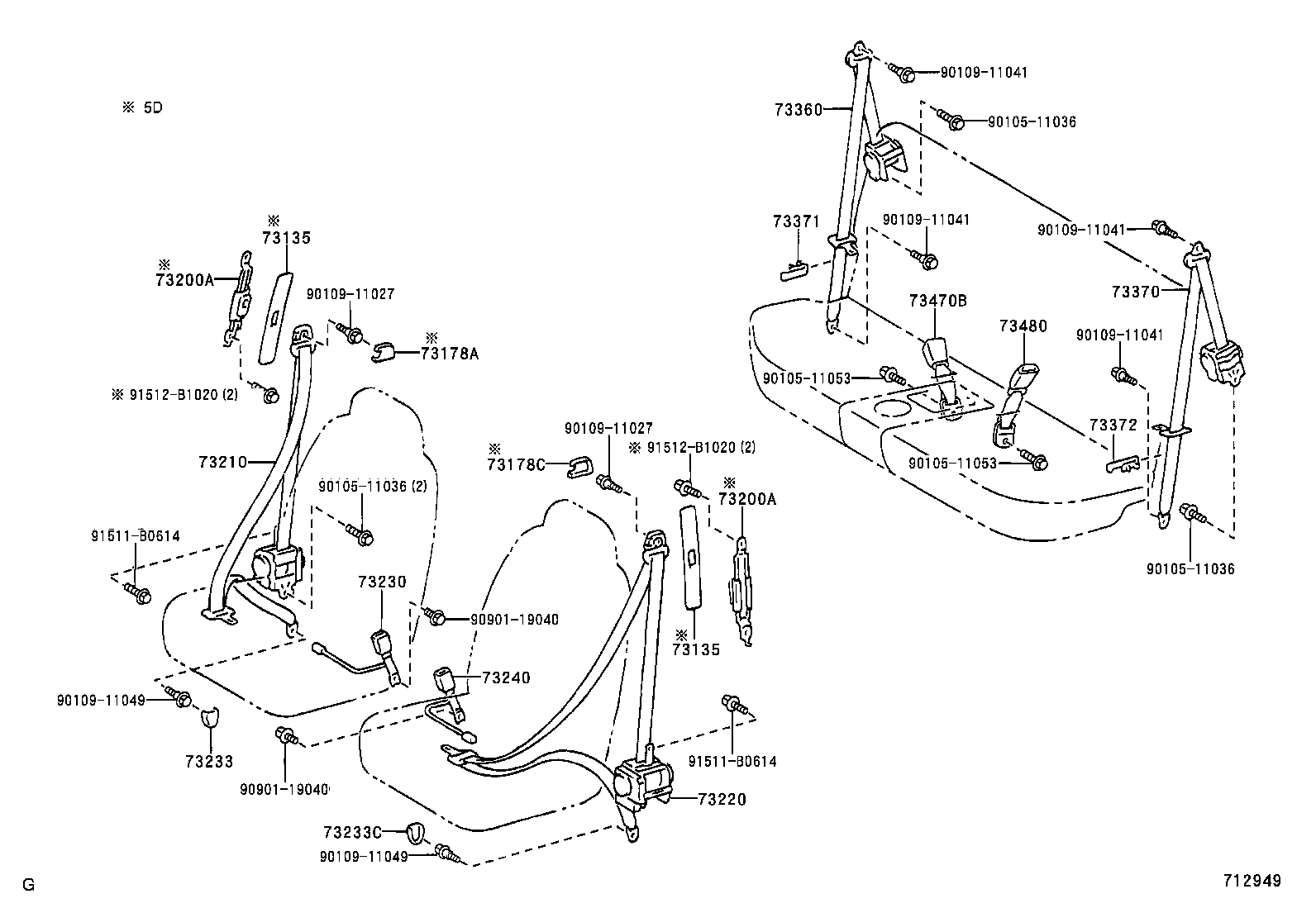 73470-52250-C0 BELT ASSY, REAR SEAT INNER W/CENTER, RH product image