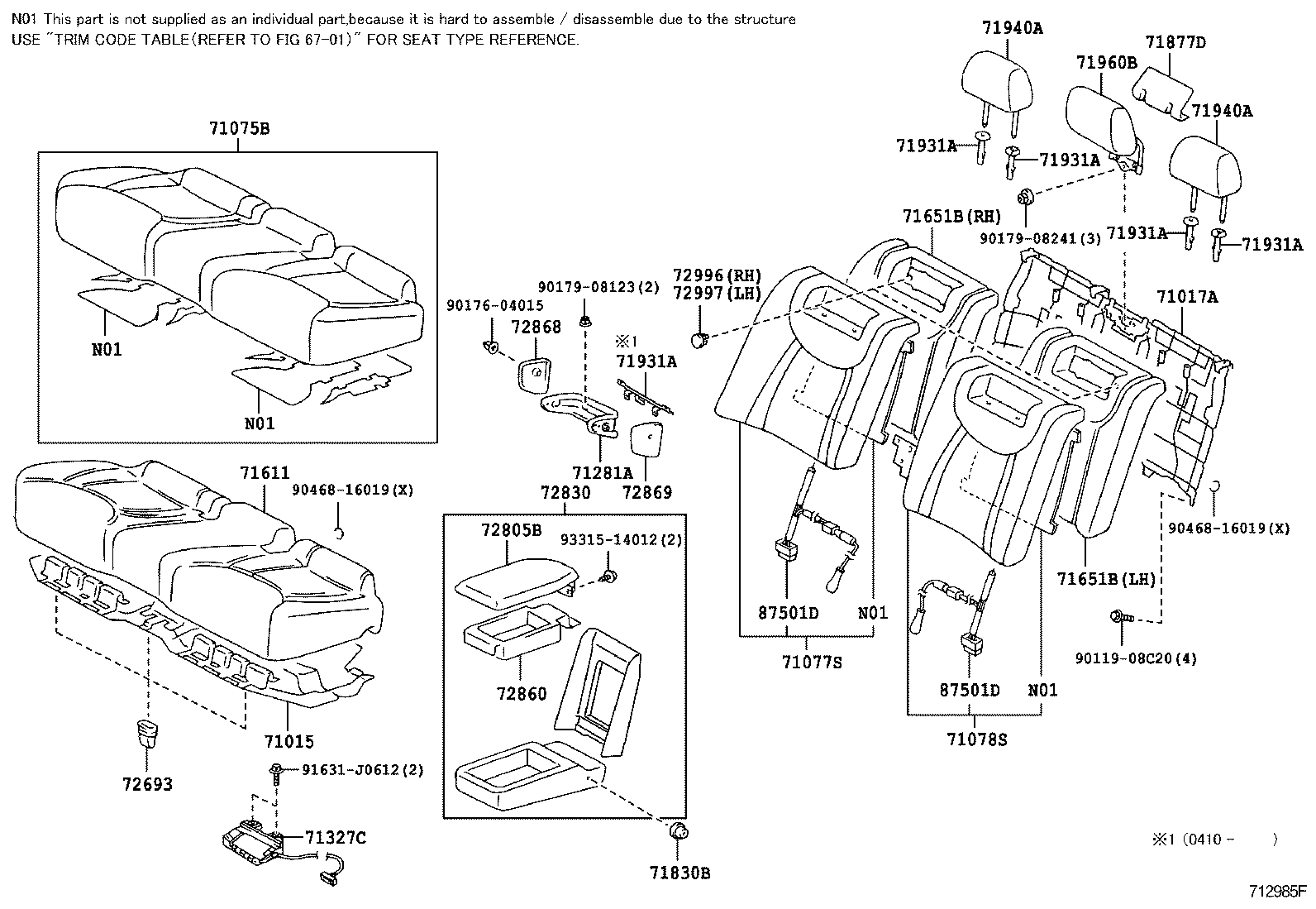 71470-50270 CUSHION ASSY, REAR SEAT, LH (FOR SEPARATE TYPE) product image