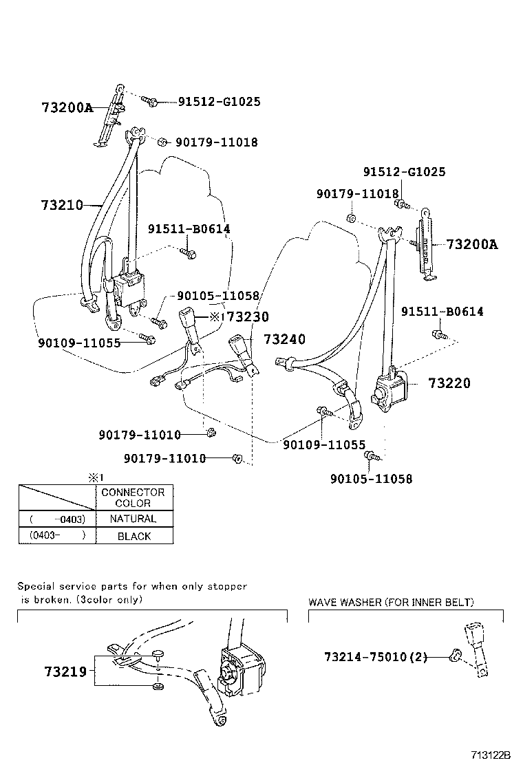 73230-58040 BELT ASSY, FRONT SEAT INNER, RH product image