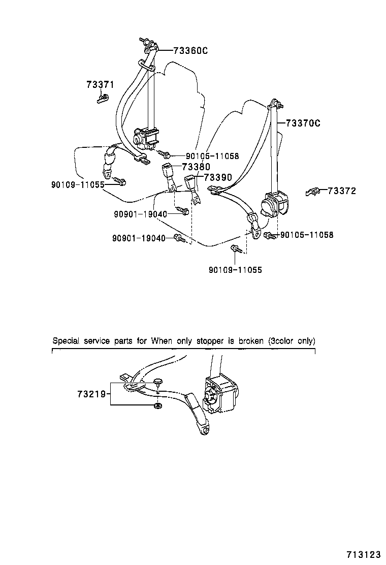 73230-58040 BELT ASSY, FRONT SEAT INNER, RH product image