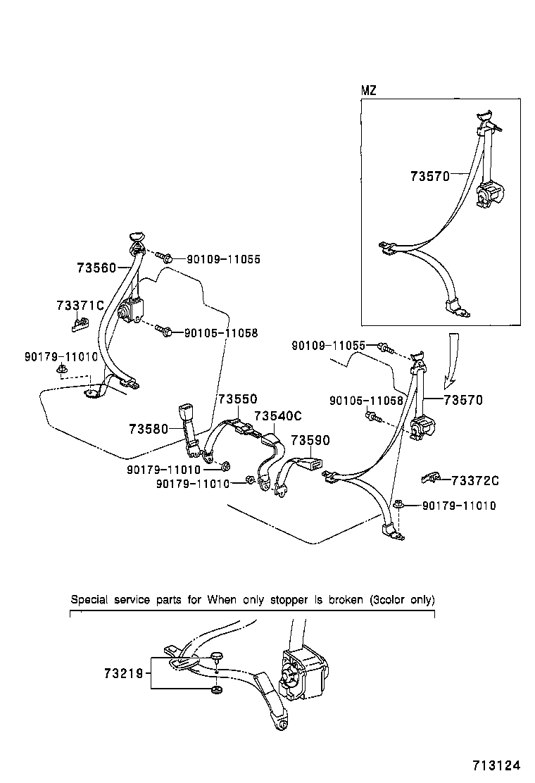 73230-58040 BELT ASSY, FRONT SEAT INNER, RH product image