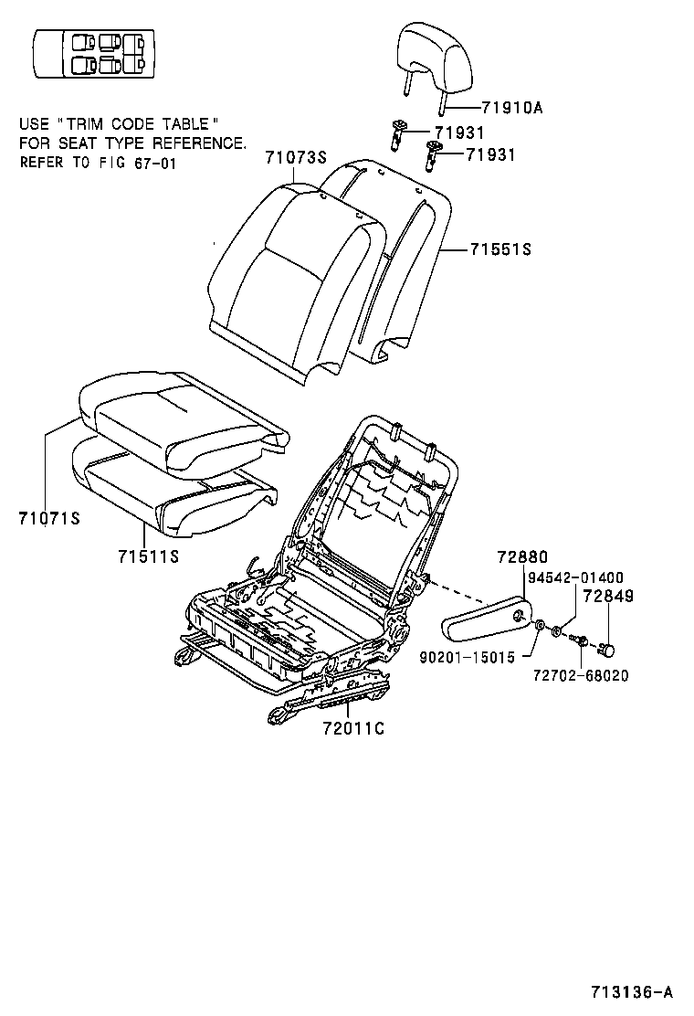 71052-68010 PAD, FRONT SEAT CUSHION, LH (FOR SEPARATE TYPE) product image