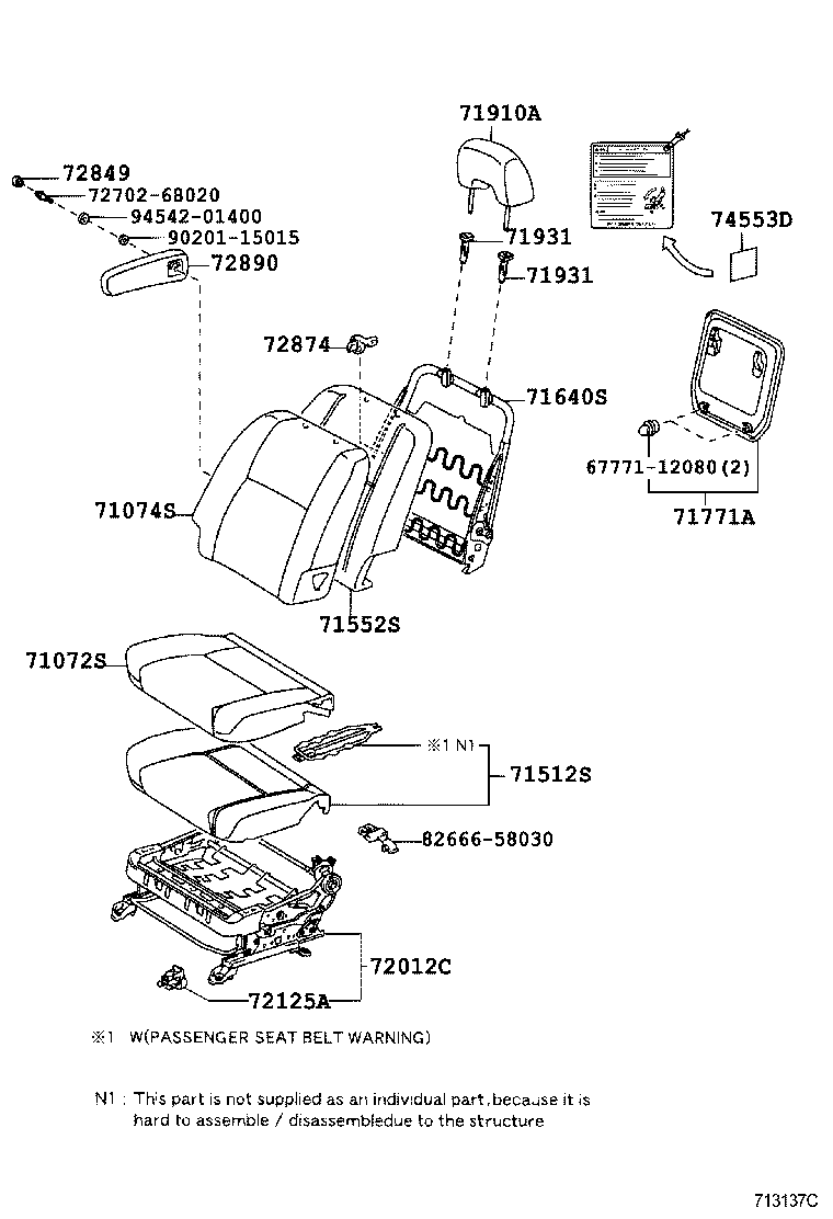 71052-68010 PAD, FRONT SEAT CUSHION, LH (FOR SEPARATE TYPE) product image