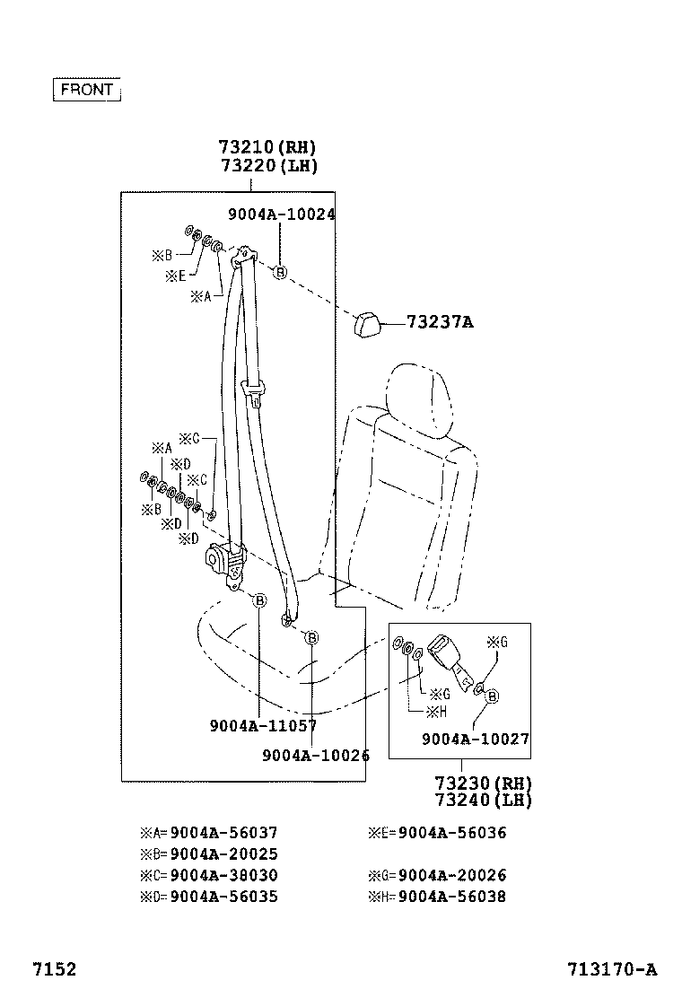Toyota 73220-BZ021-A0 BELT ASSY, FRONT SEAT OUTER, LH