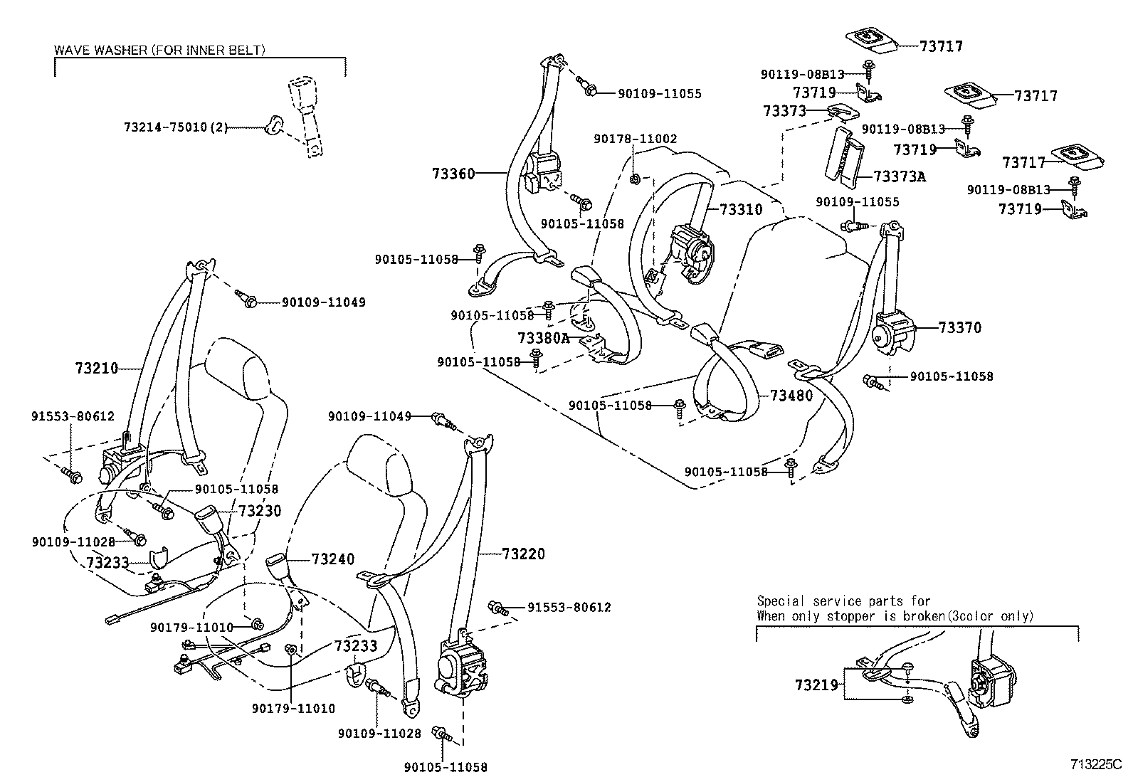 Toyota 73230-21090-B0 BELT ASSY, FRONT SEAT INNER, RH