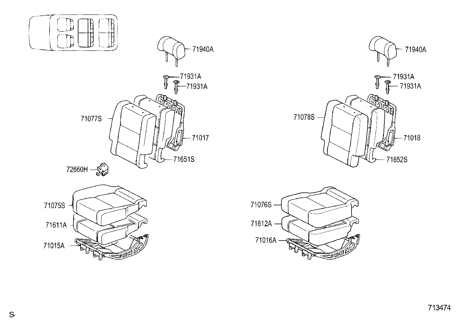 71016-0C040 FRAME SUB-ASSY, REAR SEAT CUSHION, LH product image
