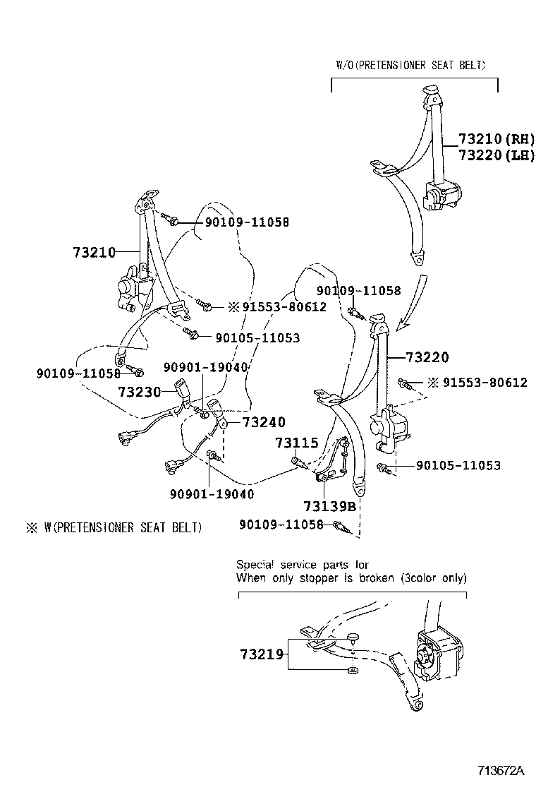 Toyota 73210-26731 BELT ASSY, FRONT SEAT OUTER, RH