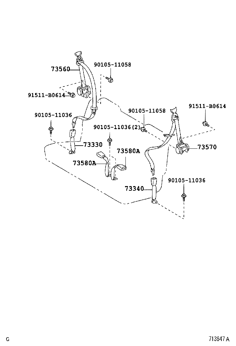 73380-48070-B0 BELT ASSY, REAR SEAT, INNER product image