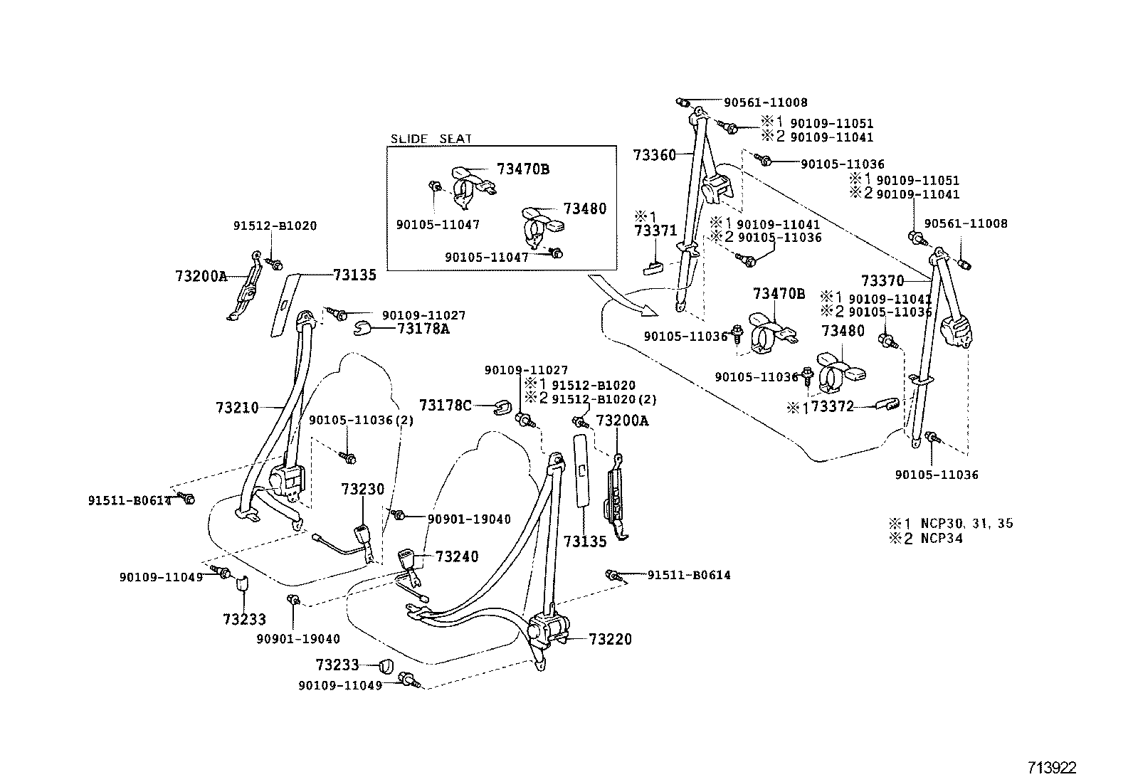 73230-52071-B3 BELT ASSY, FRONT SEAT INNER, LH product image