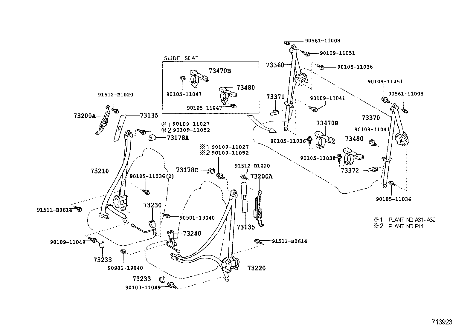 73230-52071-B3 BELT ASSY, FRONT SEAT INNER, LH product image