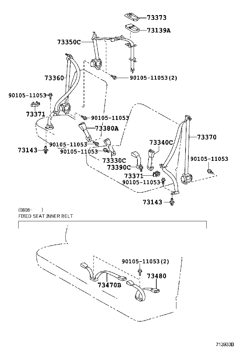 73470-52280-C0 BELT ASSY, REAR SEAT INNER W/CENTER, RH product image