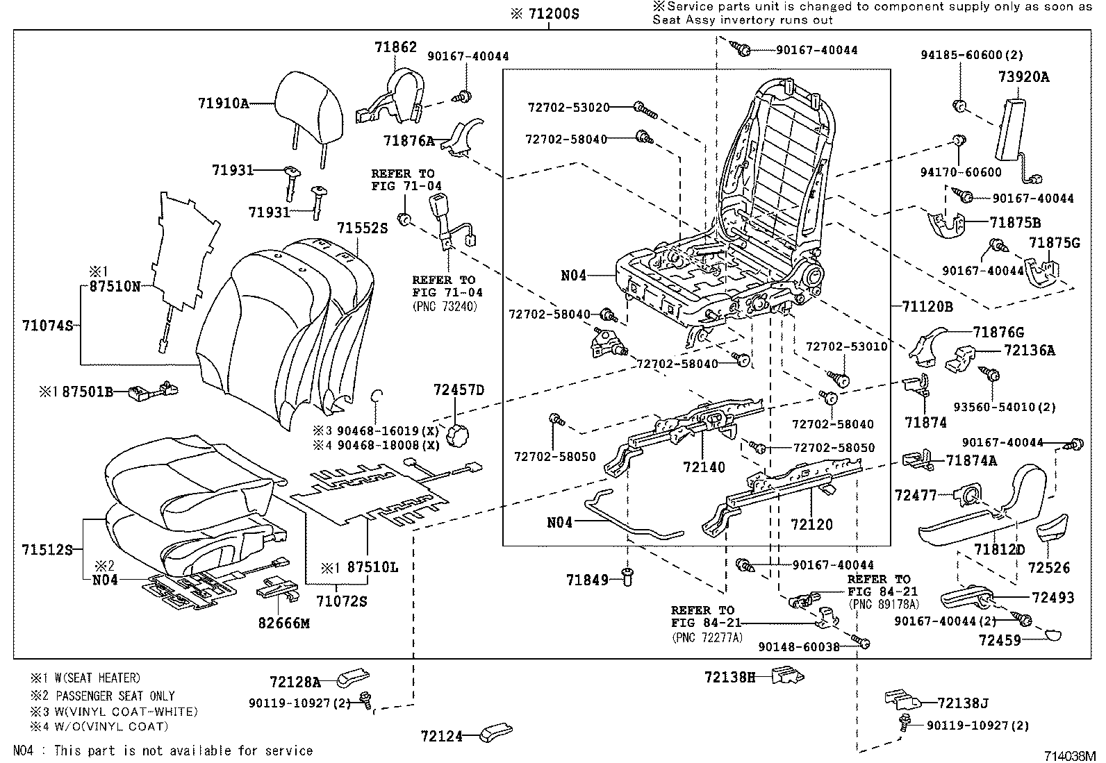 71502-53140 PAD, FRONT SEAT CUSHION, LH (FOR SEPARATE TYPE) product image